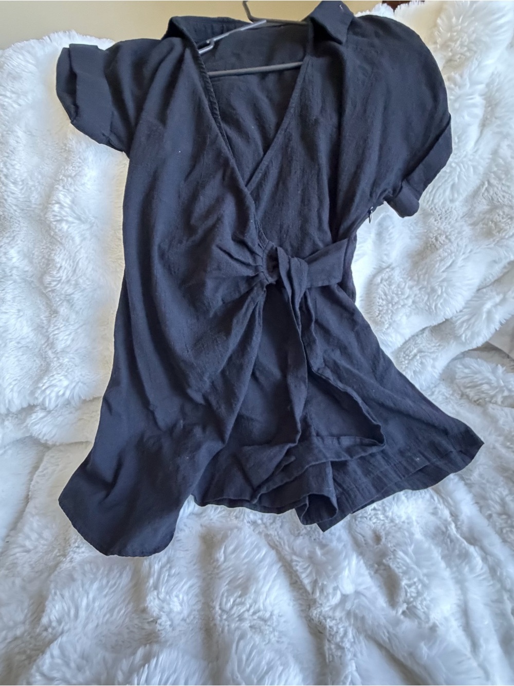 ChicMe Black Wrap-Front Women's Top with Tie Waist. Sz. Medium
